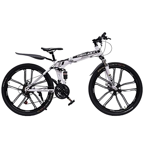 Plegables : DGSYCC Bicicleta de montaña premium de 26 pulgadas – Bicicleta plegable con marco de doble absorción de impactos, frenos de disco, horquilla de suspensión, ideal para hombres y mujeres