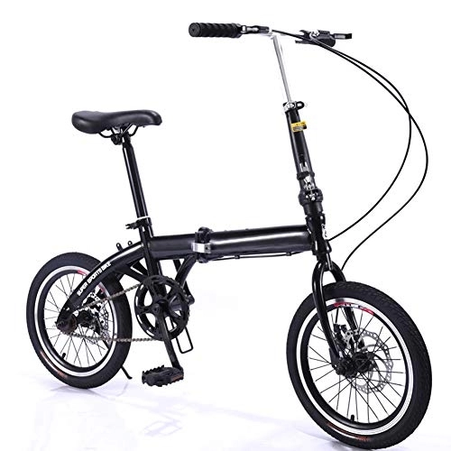 Plegables : DORALO 16 Pulgadas Plegable Bicicleta, Amortiguador De Choque Bicicleta Portátil, Ligero Plegable Bicicleta De Ciudad, Frenos De Doble Disco Bici Plegable, Fácil De Transportar, Negro