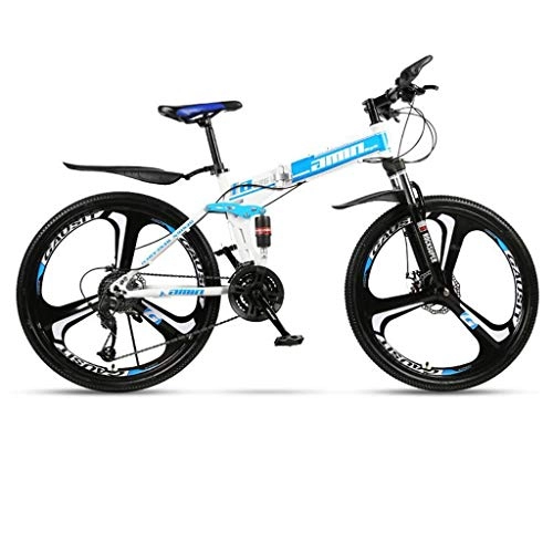 Plegables : Dsrgwe Bicicleta de Montaa, Bicicleta de montaña, Marco de Acero Plegable Bicicletas Hardtail, de Doble suspensin y Doble Freno de Disco, Ruedas de 26 Pulgadas (Color : Blue, Size : 21-Speed)