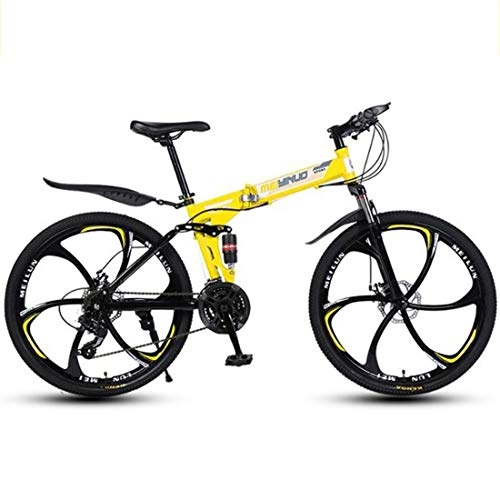 Plegables : Dsrgwe Bicicleta de Montaa, Plegable Bicicleta de montaña, de Acero al Carbono Cuadro de la Bicicleta, con Doble Doble del Disco de Freno Suspensin (Color : Yellow, Size : 21 Speed)