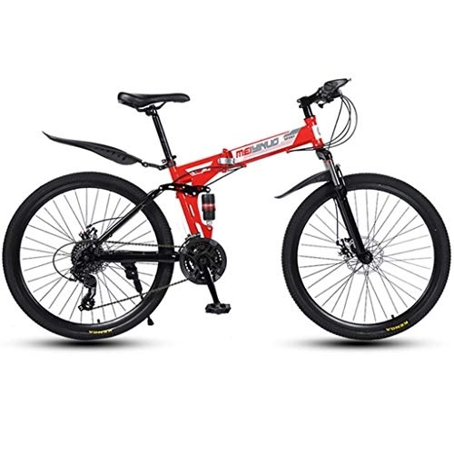 Plegables : Dsrgwe Bicicleta de Montaña, Bici de montaña Plegable, Bicicletas de Doble suspensión, chasis de Acero al Carbono, Doble Freno de Disco, Ruedas de radios de 26 Pulgadas (Color : Red, Size : 27-Speed)