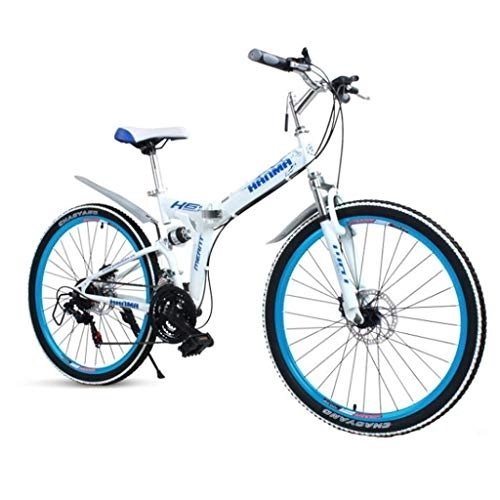 Plegables : Dsrgwe Bicicleta de Montaña, De 26 Pulgadas de Bicicletas de montaña, Bicicletas Plegables Hardtail, Marco de Acero, Doble Freno de Disco y Doble suspensión (Color : White+Blue, Size : 21 Speed)
