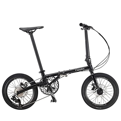 Plegables : EASSEN Bicicleta de montaña Plegable de 16 Pulgadas, Marco de Aluminio de 9 velocidades con Frenos de Disco Doble, suspensión Delantera Antideslizante Antideslizante Absorb Matte Black