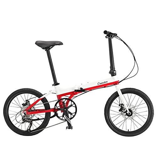 Plegables : EASSEN Bicicleta Plegable de 20"para Adultos, Sistema de Cambio de 9 velocidades, Marco de aleación de Aluminio, Frenos de Disco mecánico Dual, Borde de Arco de CNC para h White Red
