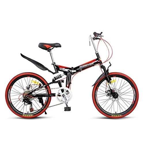Plegables : Ffshop Bicicleta amortiguadora Montaña roja de la Bicicleta Plegable Hombres y de Mujeres de Velocidad Variable Ultra Ligero portátil de Bicicletas 7 Velocidad Bicicleta Plegable