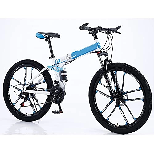 Plegables : FGKLU Bicicleta montaña Plegable 26 Pulgadas y 21 velocidades, Bicicleta Acero al Carbono para Adultos, Freno Disco suspensión Completa, Bicicletas MTB al Aire Libre para Hombres y Mujeres, B