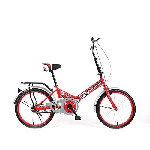 Plegables : FJW Femenino 20 Pulgadas Bicicleta Plegable Velocidad única 6 velocidades Ajustables Marco Ultraligero Ciudad del Viajero Bicicleta, Red, SingleSpeed