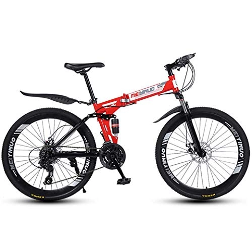 Plegables : FREIHE Bicicleta de montaña de 26 Pulgadas y 27 velocidades para Adultos, Cuadro de suspensin Completa de Aluminio Ligero, Horquilla de suspensin, Freno de Disco, Rojo, B