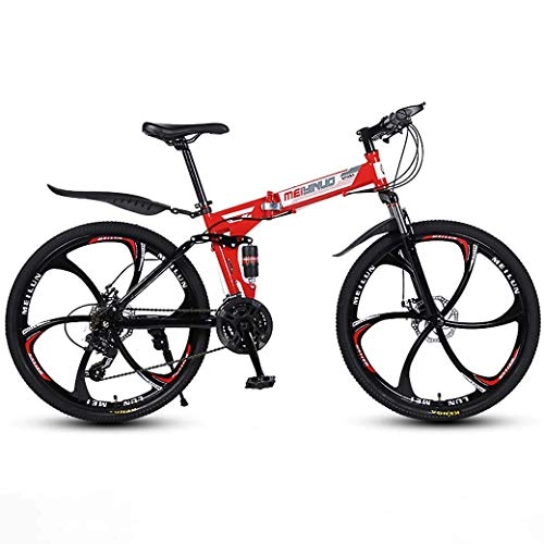 Plegables : FREIHE Bicicleta de montaña de 26 Pulgadas y 27 velocidades para Adultos, Cuadro de suspensión Completa de Aluminio Ligero, Horquilla de suspensión, Freno de Disco, Rojo, D