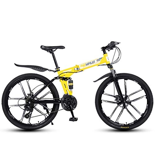 Plegables : FREIHE Bicicleta de montaña de 26 velocidades de 24 Pulgadas para Adultos, Cuadro de suspensin Completa de Aluminio Ligero, Horquilla de suspensin, Freno de Disco, Amarillo, E