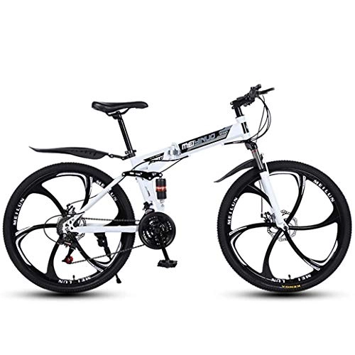 Plegables : FREIHE Bicicleta de montaña de 26 'y 21 velocidades para Adultos, Cuadro de suspensión Completa de Aluminio Ligero, Horquilla de suspensión, Freno de Disco, Blanco, D