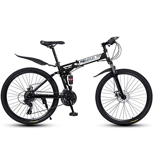 Plegables : FREIHE Bicicleta de montaña de 26 'y 21 velocidades para Adultos, Cuadro de suspensión Completa de Aluminio Ligero, Horquilla de suspensión, Freno de Disco, Negro, A