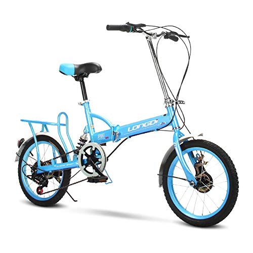 Plegables : GDZFY 20in Ciudad Bicicleta Plegable Urban Commuter, Ligero Marco De Aluminio Bastidor De Transporte Trasero, Adulto Bicicleta Plegable Azul 20in
