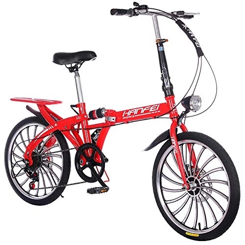 Plegables : GDZFY Mini Compacto Ciudad Bicicleta Plegable, Cambio De 7 Velocidades Bicicleta Plegable Urban Commuter con Back Rack Rojo 20in