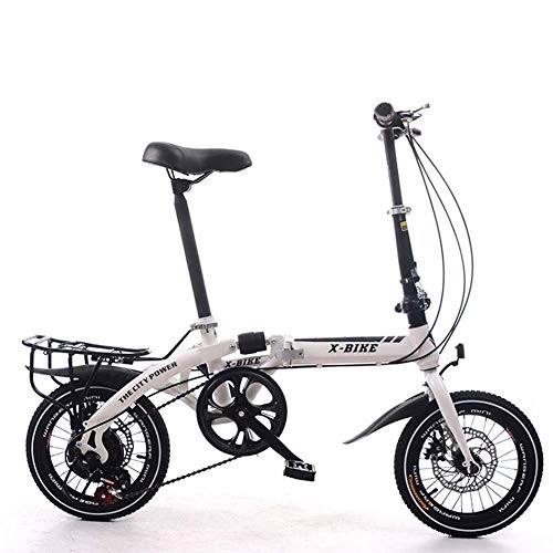 Plegables : Grimk 16 Pulgadas Plegable De Aluminio Bicicleta De Paseo Mujer Bici Plegable Adulto Ligera Unisex Folding Bike Manillar Y Sillin Confort Ajustables, 7 Velocidad, Capacidad 120kg, White, 14inches