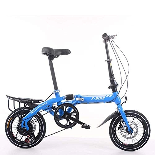 Plegables : Grimk Bicicleta Plegable De 16 Pulgadas De Aluminio para Unisex Adultos, Nios, Viaje Urban Bici Ajustables Manillar Y Confort Sillin, Capacidad 120kg, Blue, 14inches