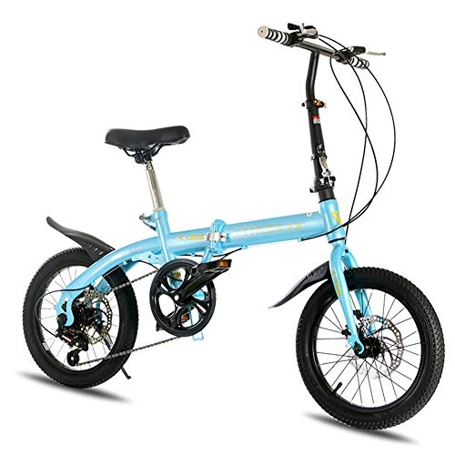 Plegables : Grimk Bicicleta Plegable De 16 Pulgadas De Aluminio para Unisex Adultos, Nios, Viaje Urban Bici Ajustables Manillar Y Confort Sillin, Capacidad 75kg, Blue