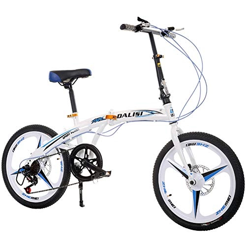Plegables : Grimk Bikes Montaa Mountainbike 20" Btt, Plegable De Aluminio Bicicleta De Paseo Mujer Bici Plegable Adulto Ligera Unisex Folding Bike, sillin Confort Ajustables, 7 Velocidad, Capacidad 110kg, White