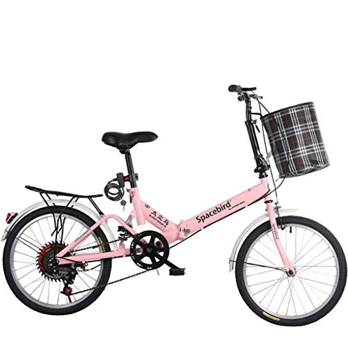 Plegables : GWM 20 Pulgadas Variable Bicicleta Plegable Velocidad Hombre Mujer señora Adulta Ciudad del Viajero al Aire Libre Deporte de la Bici con Cesta (Color : Pink)