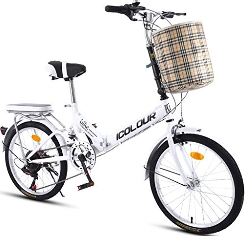 Plegables : GWM Ciudad Variable Bicicleta Plegable de la Velocidad Hombre Mujer Estudiante de educación Superior del Viajero al Aire Libre Deporte de la Bici con Cesta (Color : White)