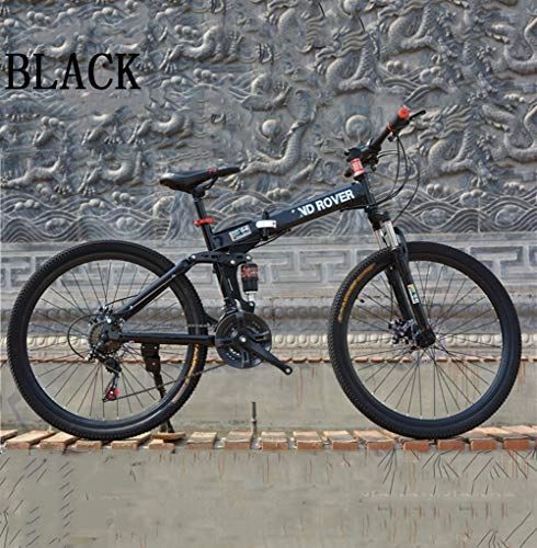 Plegables : HUWAI High Carbon Steel Dual Suspension Frame Mountain Bike, Speed Gears Folding Outroad Bike, Negro