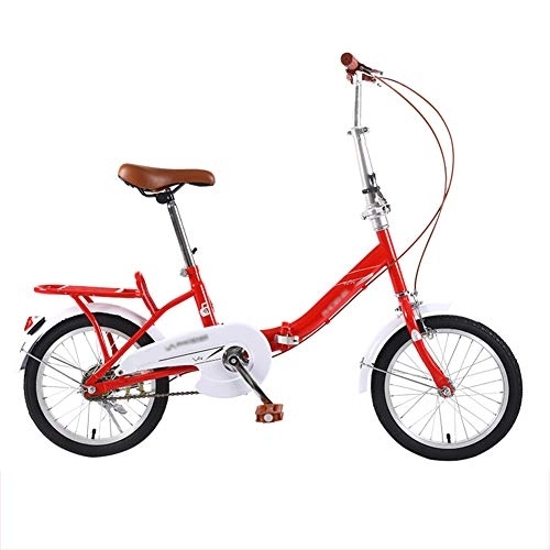 Plegables : JHNEA 16 Pulgadas Plegable Bicicleta, Marco de Acero al Carbono Bicicleta Plegable Street con Estante Sillin Confort Bicicleta Plegable Urbana, Red