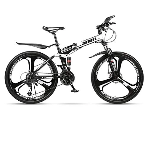 Plegables : JLASD Bicicleta Montaa Bicicleta de montaña, Cuadro de Carbono de Acero Plegable Bicicletas Hardtail, de Doble suspensin y Doble Freno de Disco, 26 Pulgadas Ruedas (Color : White, Size : 21-Speed)
