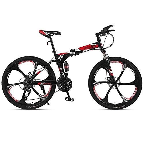Plegables : JLASD Bicicleta Montaña Bicicleta De Montaña, 26 Pulgadas Plegable Hardtail Bicicletas, La Suspensión Plena Y Doble Freno De Disco, Marco De Acero Al Carbono (Color : Red, Size : 21-Speed)