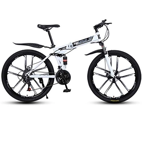 Plegables : JLASD Bicicleta Montaña Bicicleta De Montaña, Bicicletas De Montaña Plegable, Ligero MTB, con Doble Suspensión Y Doble Freno De Disco (Color : White, Size : 21-Speed)