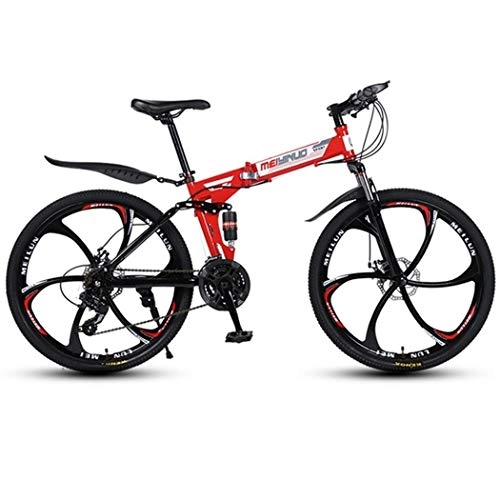 Plegables : JLASD Bicicleta Montaña Bicicleta De Montaña, Bicicletas Plegables, Marco De Acero Al Carbono, De Doble Suspensión Y Doble Freno De Disco, MTB, De 26 Pulgadas Ruedas (Color : Red, Size : 24-Speed)