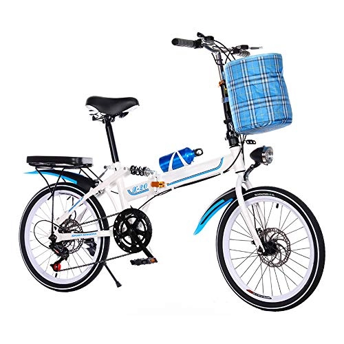 Plegables : JMFHCD Bicicleta Plegable Amortiguador de 20 Pulgadas Cambio de Velocidad Malla Freno de Disco Adulto Macho y Hembra Ultraligero Estudiante Porttil Bicicleta Pequea