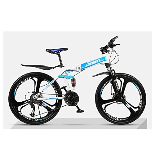 Plegables : KXDLR 26" Frenos 3-Spokewheels Bicicleta De Montaa Daul Disco 24 para Hombre De Velocidad De Bicicletas De Doble Suspensin De La Bici, Azul