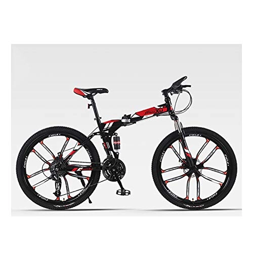Plegables : KXDLR 26" Mens Rueda Adultos Nios De Doble Suspensin Bicicleta De Montaa Marco 24 Velocidad De Acero De Alto Carbono, Rojo