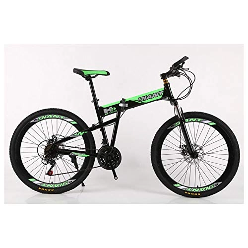 Plegables : KXDLR Bici de montaña Plegable 21-30 Velocidades de Bicicletas Tenedor de suspensin MTB Marco Plegable 26" Ruedas con Frenos de Doble Disco, Verde, 21 Speed