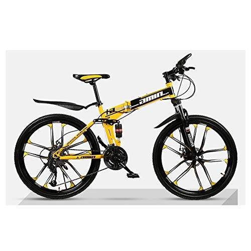 Plegables : KXDLR Bici De Montaña Plegable 27 Full Speed ​​MTB Suspension Daul del Freno De Disco De Bicicletas De 26" Unisex, Amarillo