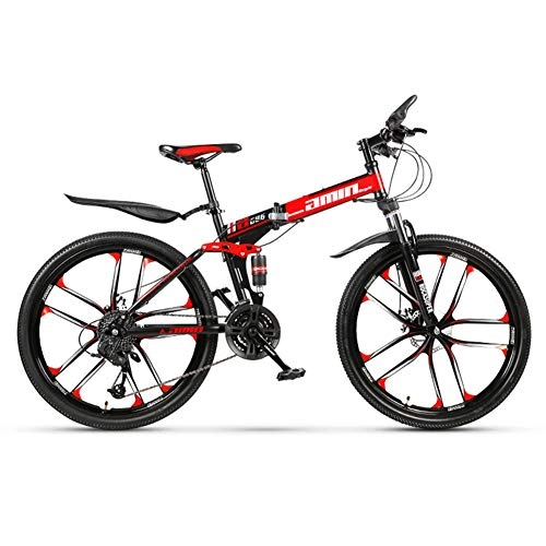 Plegables : KXDLR Bici De Montaña Plegable 27 Full Speed ​​MTB Suspension Daul del Freno De Disco De Bicicletas De 26" Unisex, Negro