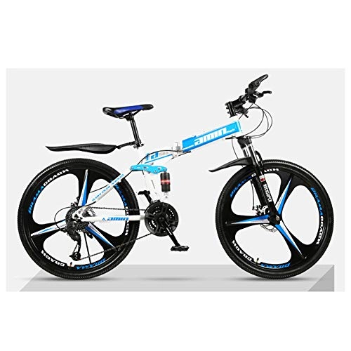 Plegables : KXDLR Bicicleta Plegable De 27 Montaña De La Velocidad De La Bici De 26 Pulgadas De 3 Radios De Ruedas Dobles Suspensión De Doble Freno De Disco De Bicicletas Plegables, Azul