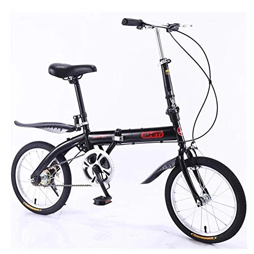 Plegables : KXDLR Bicicleta Plegable Ultra Ligero De Aleacin De Aluminio De Bicicletas De Una Velocidad De Plegado, Hombres Y Mujeres Porttil Pequea Bicicleta De 16 Pulgadas, Frenos De Doble V-Style, Negro