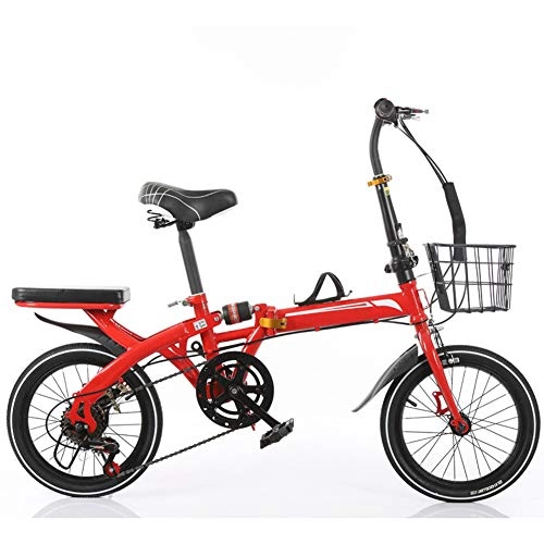 Plegables : KXDLR Bicicleta Plegable, Viaje De Bicicletas De Montaa, 16-Pulgadas Marco Unisex De Acero De Alto Carbono De Bici, Manija Ajustable Y 6 Velocidades, Rojo