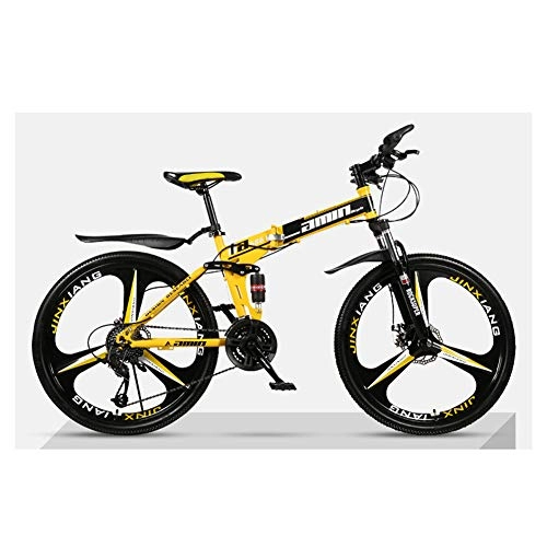 Plegables : KXDLR Bicicletas De Montaa Bicicletas 21 Velocidades Marco Ligero De Aleacin De Aluminio De La Bici Disco De Freno Plegable, Amarillo