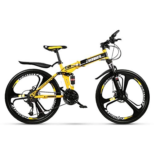 Plegables : KXDLR MTB 30 Velocidad Doble Suspensión Bicicleta De Montaña De 26 Pulgadas Ruedas De Bicicleta Frenos De Disco Doble, Amarillo