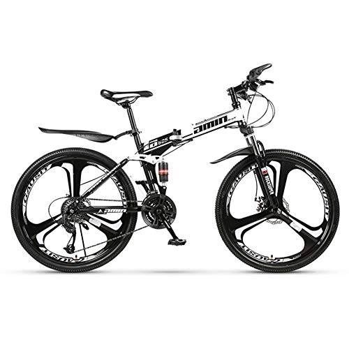 Plegables : KXDLR MTB 30 Velocidad Doble Suspensión Bicicleta De Montaña De 26 Pulgadas Ruedas De Bicicleta Frenos De Disco Doble, Blanco