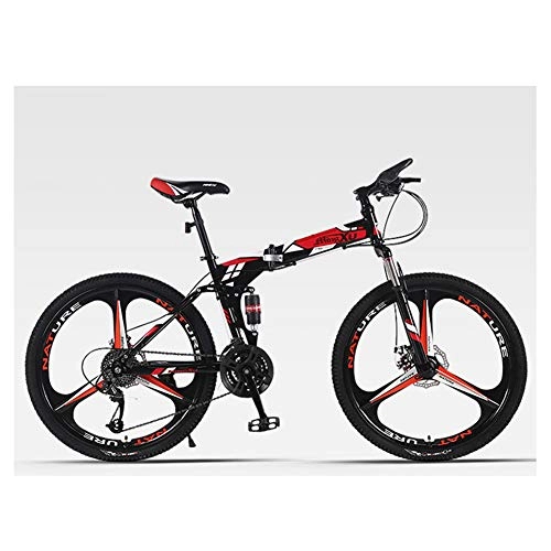 Plegables : KXDLR Suspensin Plegable Bicicleta De Montaa 24 De Velocidad De Bicicletas MTB Completa del Marco Plegable 26" 3 Ruedas De Radios, Rojo