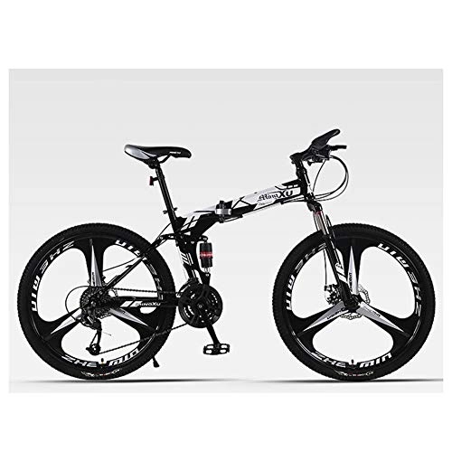 Plegables : KXDLR Suspensión Plegable Bicicleta De Montaña 24 De Velocidad De Bicicletas MTB Completa del Marco Plegable 26" 3 Ruedas De Radios, Negro