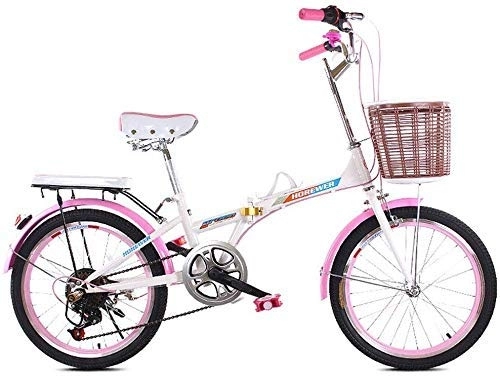 Plegables : L.HPT Cambio de Bicicleta Plegable de 20 Pulgadas - Bicicleta amortiguadora para Hombres y Mujeres - Cambio de Bicicleta Plegable con Doble Disco de Freno - Bicicleta para Adultos, Azul (Color: Rosa)