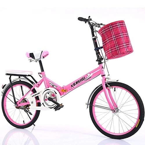 Plegables : LSBYZYT Bicicleta Plegable, Bicicleta Ultraligera de 20 Pulgadas, Bicicleta portátil para Adultos-Rosado_Incluye Cesta para Bicicletas
