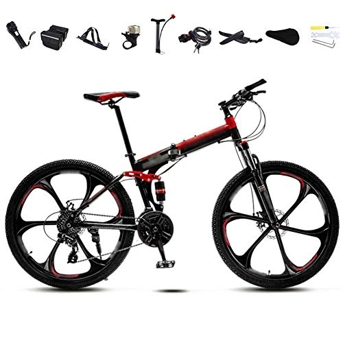 Plegables : LVTFCO Bicicleta de montaña plegable unisex de 26 pulgadas, bicicleta de montaña plegable de 30 velocidades, bicicletas de velocidad variable todoterreno, freno de disco doble / rojo