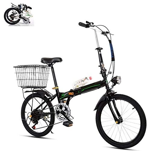 Plegables : LVTFCO Bicicleta de ocio plegable portátil para estudiantes, marco de acero al carbono, neumáticos antideslizantes resistentes al desgaste, bicicleta plegable de velocidad variable de 20 pulgadas,