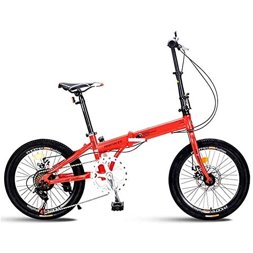 Plegables : LVTFCO Bicicleta portátil de viajero, mini bicicleta plegable de 7 velocidades, bicicletas plegables para adultos de 20 pulgadas, marco de acero ligero de alto carbono, freno de disco doble, rojo