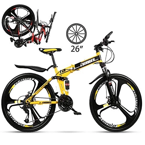 Plegables : LXDDP Bicicleta montaña 26 Pulgadas con suspensión Completa para Adultos, Bicicleta Plegable Antideslizante 21 / 24 / 27 velocidades, Bicicletas Doble Freno Disco, Rueda magnesio